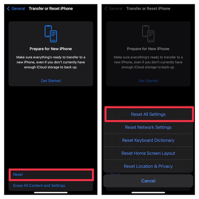 iOSలో అన్ని సెట్టింగ్లను రీసెట్ చేయండి